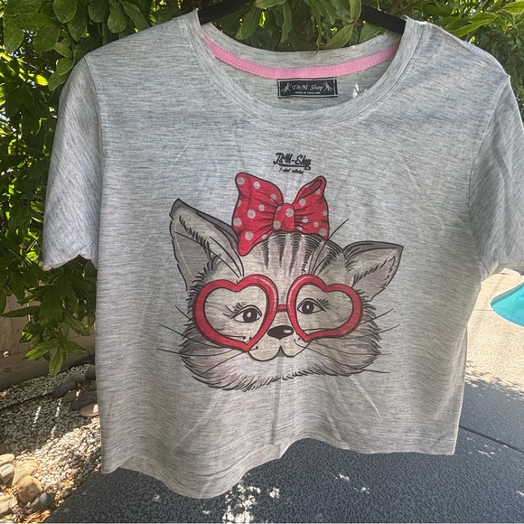 Girls Graphic Print Cotton T-shirt | Crop T-shirt for 4-8 Years | Cat Graphic Print